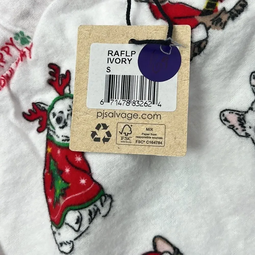 NEW PJ Salvage S‎ 100% Cotton Ivory Happy Howlidays Allover Bulldog Dog Print